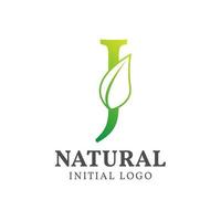 letter J with leaf natural initial vector logo design