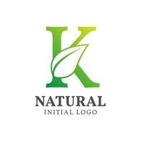 letter K with leaf natural initial vector logo design