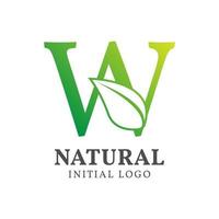 letter W with leaf natural initial vector logo design