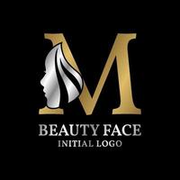 elemento de diseño de logotipo de vector inicial de cara de belleza de letra m