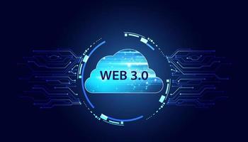 resumen, nube web 3.0 y círculo blockchain, tecnología o concepto para desarrollar enlaces web, diseño descentralizado, de abajo hacia arriba, consenso sobre fondo azul. moderno digital, futurista vector