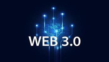 resumen, web 3.0 y enlace blockchain, tecnología o concepto para desarrollar enlaces web, descentralizados, diseño, consenso sobre fondo azul. moderno digital, futurista vector