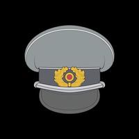 ilustración de vector de gorra militar aislada sobre fondo negro. vector de gorra militar para colorear libro.