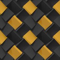 Volumetric abstract texture with black and gold cubes. Realistic geometric seamless pattern for backgrounds, wallpaper, textile, fabric and wrapping paper. Vector photo-realistic illustration.