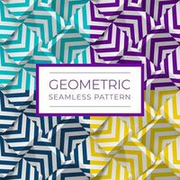 Set of colorful geometric seamless patterns. 3d cubes with strips. Illustration for wallpapers, textile, fabric, wrapping paper, backgrounds. Texture with volume extrude effect. Vector template.