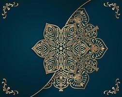 luxury ornamental mandala design background in gold color and blue background. vector