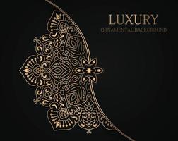 Luxury ornamental mandala design background in gold color and black background. vector