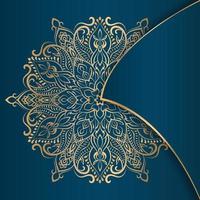 fondo de diseño de mandala ornamental de lujo en color dorado y fondo azul. vector