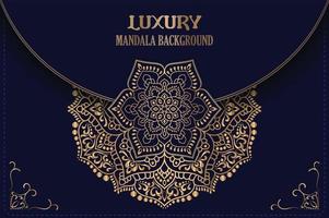 luxury ornamental mandala design background in gold color and dark blue background. vector