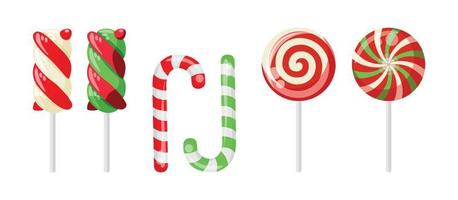 Set Of Different Types Of Sweets For Christmas And New Year. Lollipops vector