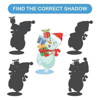 Educational Game for Children. Find the Right Shadow for the Snowman. vector
