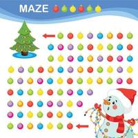Snowman. Game For Kids. Christmas Printable Maze, Educational Game vector
