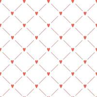 A simple seamless minimalistic pattern with red hearts and stripes on a white background. Perfect for Valentine's day packaging and wrapping paper design. Vector illustration