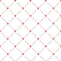 A simple seamless minimalistic pattern with red hearts and stripes on a white background. Perfect for Valentine's day packaging and wrapping paper design. Vector illustration