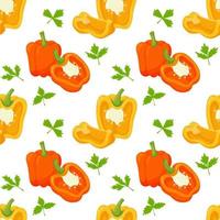 Seamless pattern with peppers. Simple color pattern with vegetables. The elements in the flat style are isolated without a background. For the design of kitchen accessories and food packaging vector