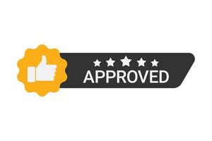 Approved label with five stars and thumbs up vector