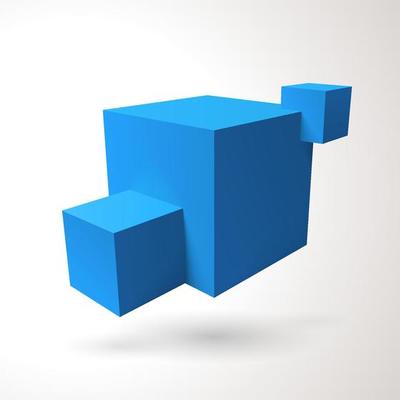 Three 3D blue cubes logo on white background