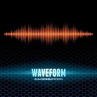 Orange shiny sound waveform with sharp peaks on hex grid vector