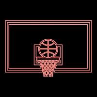 aro de baloncesto de neón y tablero de bolas y cesta de rejilla color rojo vector ilustración imagen estilo plano