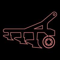 Neon plow for cultivating land before sowing farm products Tractor machanism equipment Industrial device red color vector illustration image flat style