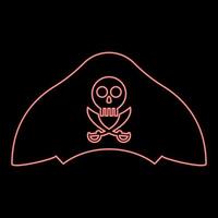 Neon pirate hat with skull and saber cutlass red color vector illustration image flat style
