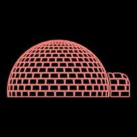 Neon igloo dwelling with icy cubes blocks Place when live inuits and eskimos Arctic home Dome shape red color vector illustration image flat style