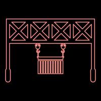 Neon port loader Railway crane with cargo container Lifting goods Logistic technology Terminal service icon black color vector illustration flat style image red color vector illustration image flat