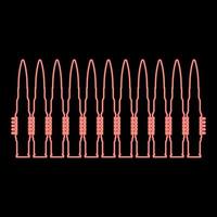 Neon bullets in row belt Machine gun cartridges Bandoleer War concept red color vector illustration image flat style