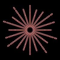 Neon sunburst Fireworks rays Radial ray Beam lines Sparkle Glaze Flare Starburst concentric radiance lines red color vector illustration image flat style