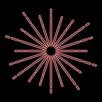 Neon sunburst Fireworks rays Radial ray Beam lines Sparkle Glaze Flare Starburst concentric radiance lines red color vector illustration image flat style