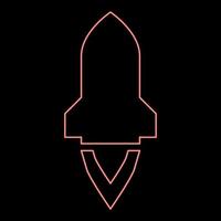 Neon rocket with flame in flying Spaceship launching Space exploration War weapon concept red color vector illustration image flat style