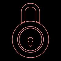 Neon lock Padlock icon black color vector illustration flat style image red color vector illustration image flat style