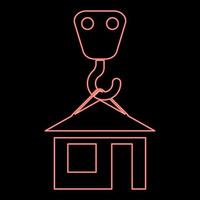 el gancho de la grúa de neón levanta el hogar sostiene el icono de la casa del techo ilustración vectorial de color negro imagen de estilo plano imagen de ilustración vectorial de color rojo estilo plano vector