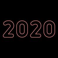 Neon 2020 text symbols New Year letters red color vector illustration image flat style