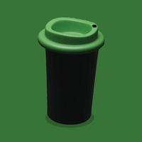 Reusable Black Coffee Cup, Zero Waste concept flat Vector Illustration on green background.