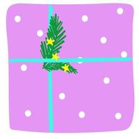 navidad y año nuevo caja de regalo dibujada a mano con cinta, ilustración de vista superior, silueta de regalo de vacaciones, elemento para decoración de cumpleaños, pegatina infantil plana vector