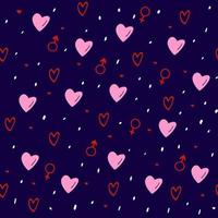 Seamless pattern with hand drawn hearts on dark background,valentine decoration,romance print,can be used for wallpaper,wrapping paper,cover,fabric design,postcard,web page vector