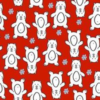 Winter seamless pattern with cute white bears and snowflakes,hand drawn illustration in doodle,kids style,print for wallpaper,wrapping paper,packaging,cover design,textile,new year and christmas image vector