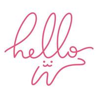 hello greeting text hand written and rabbit continuous line drawing vector