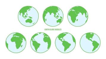 Earth globe doodles, hand drawn globes illustration vector