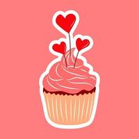 Valentine's Day cupcake icon  with flat style heart isolated on white background. Love Concept. Vector illustration.