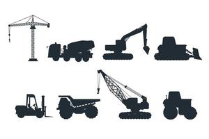 Set of industrial heavy machinery silhouette transportation isolated on white background vector