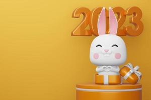 Happy new year 2023, year of the rabbit, 3d rendering photo