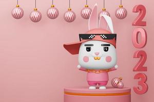 Happy new year 2023, year of the rabbit, 3d rendering photo