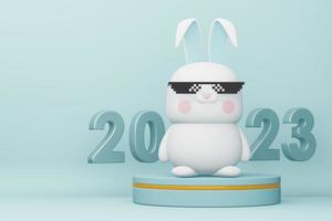 Happy new year 2023, year of the rabbit, 3d rendering photo