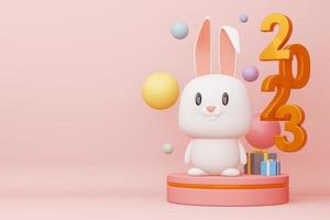 Happy new year 2023, year of the rabbit, 3d rendering photo