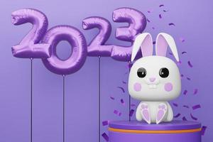 Happy new year 2023, year of the rabbit, 3d rendering photo