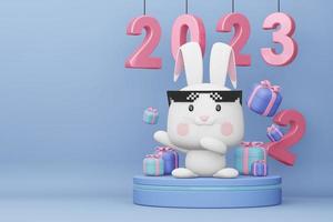 Happy new year 2023, year of the rabbit, 3d rendering photo