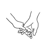 male and female hands holding little fingers - hand drawn doodle drawing. connection of lovers through the little finger vector