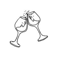 glasses on legs clink and a drink splashes out of them - hand drawn doodle drawing vector